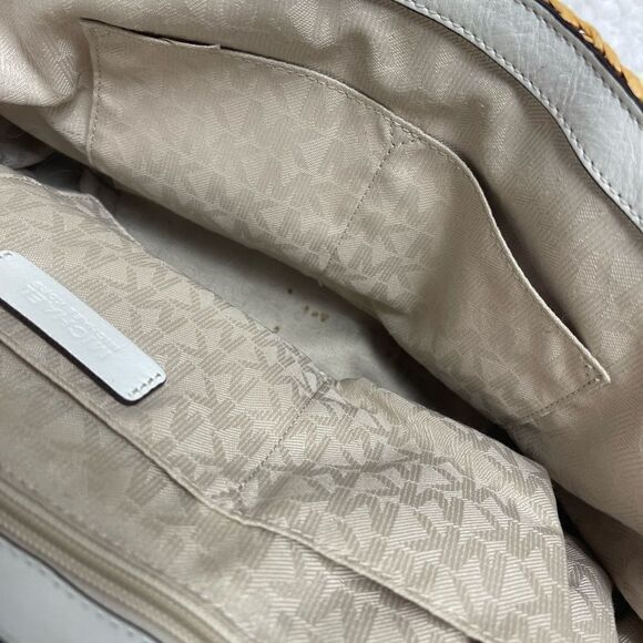 Michael Kors Naomi large tan straw crochet tote bag white leather flop &… - Picture 7 of 13